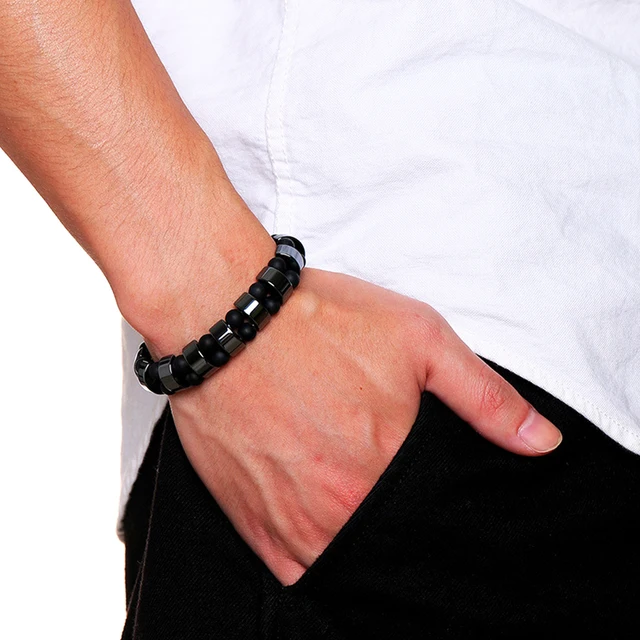 Fashion Energy Hematite Magnetic Bracelets Men Nature Silver color Hematite Charm Bracelets for Women High Polish Energy Jewelry Frosted Agate