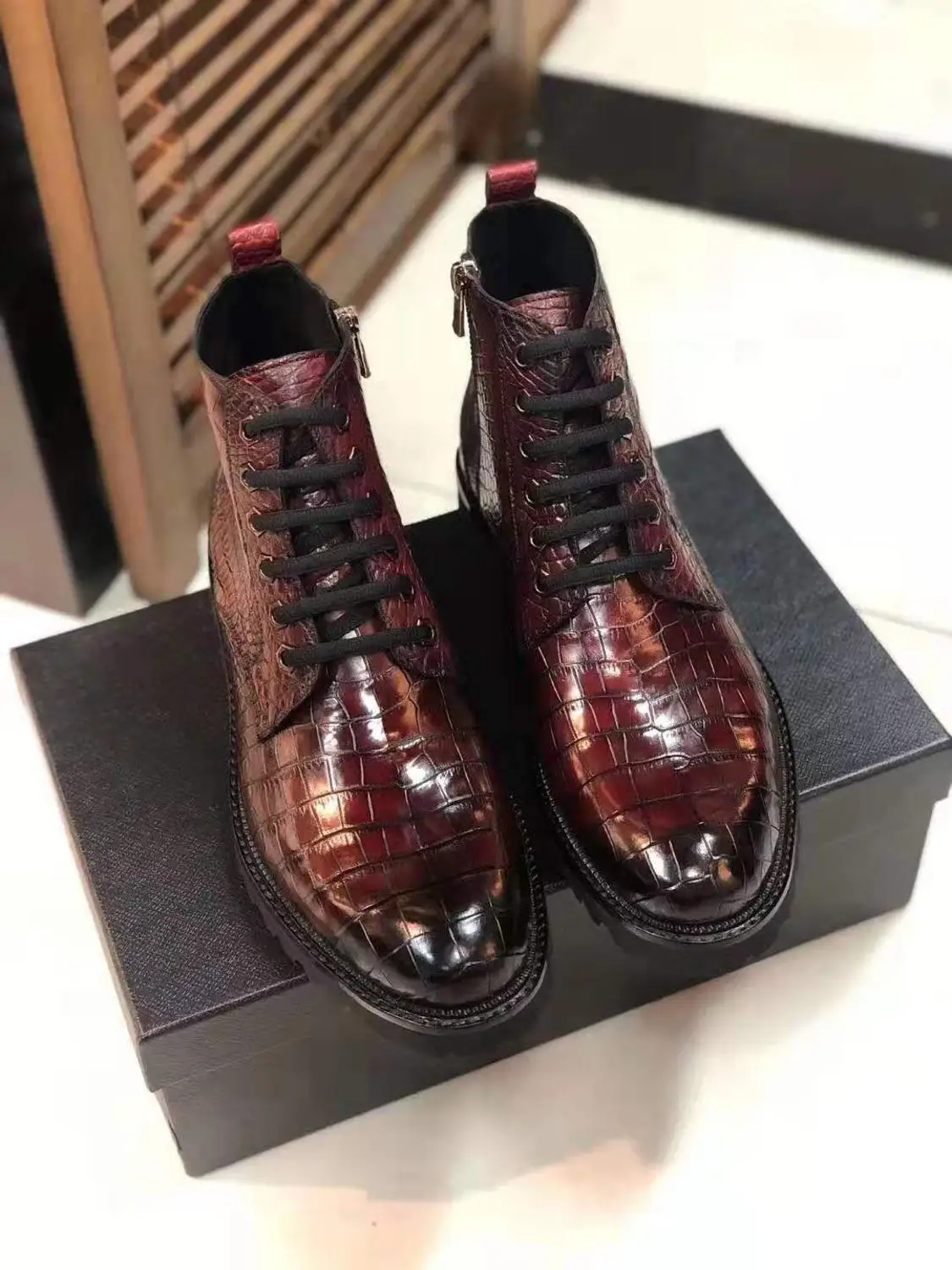Botas de piel de cocodrilo auténtica para hombre, zapatos de invierno,  100%, 2 colores brillantes|Zapatos formales| - AliExpress