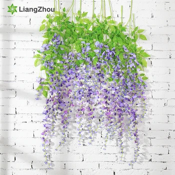 Enredadera de glicina, flores artificiales, guirnalda de seda, arco, decoración de boda, decoración de jardín, hogar, planta colgante, decoración de pared