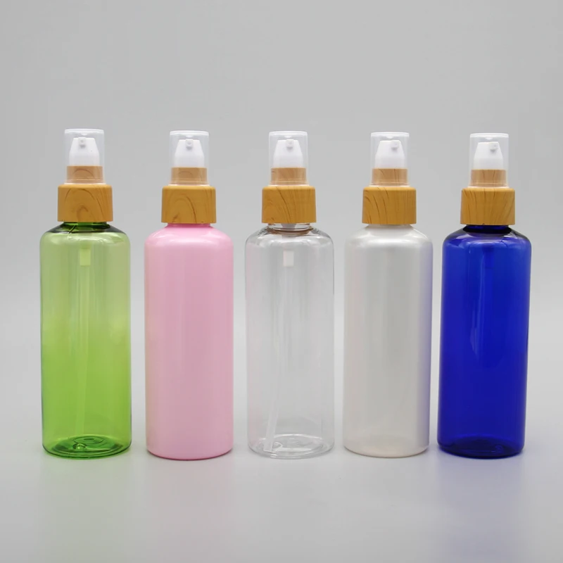 150ML 36pcs Transparent Plastic Bottle With Wood Grain Lotion Pump, Empty Cosmetic Toner Essence Packaging Bottles