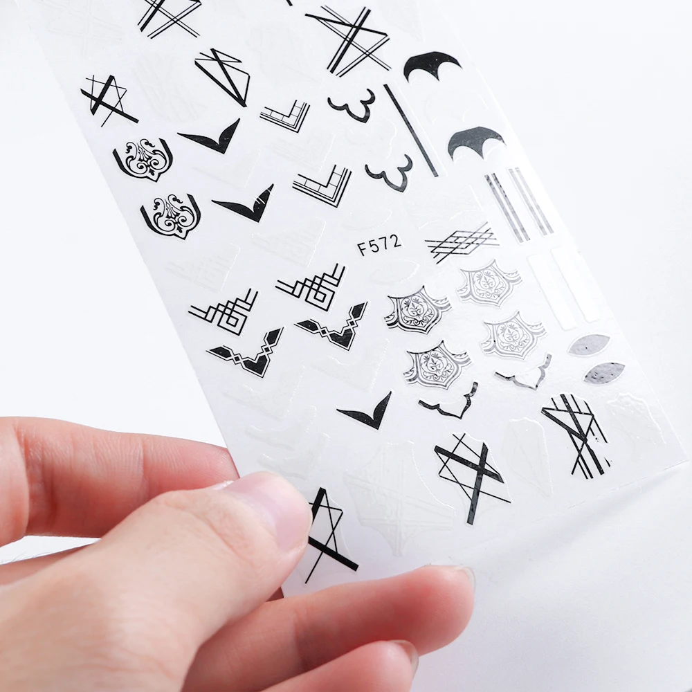 1 шт 3D самоклеющиеся черно-белые наклейки для дизайна ногтей, очаровательные Цветочные слайдеры, Переводные кончики для украшения ногтей, маникюрные SAF564-573
