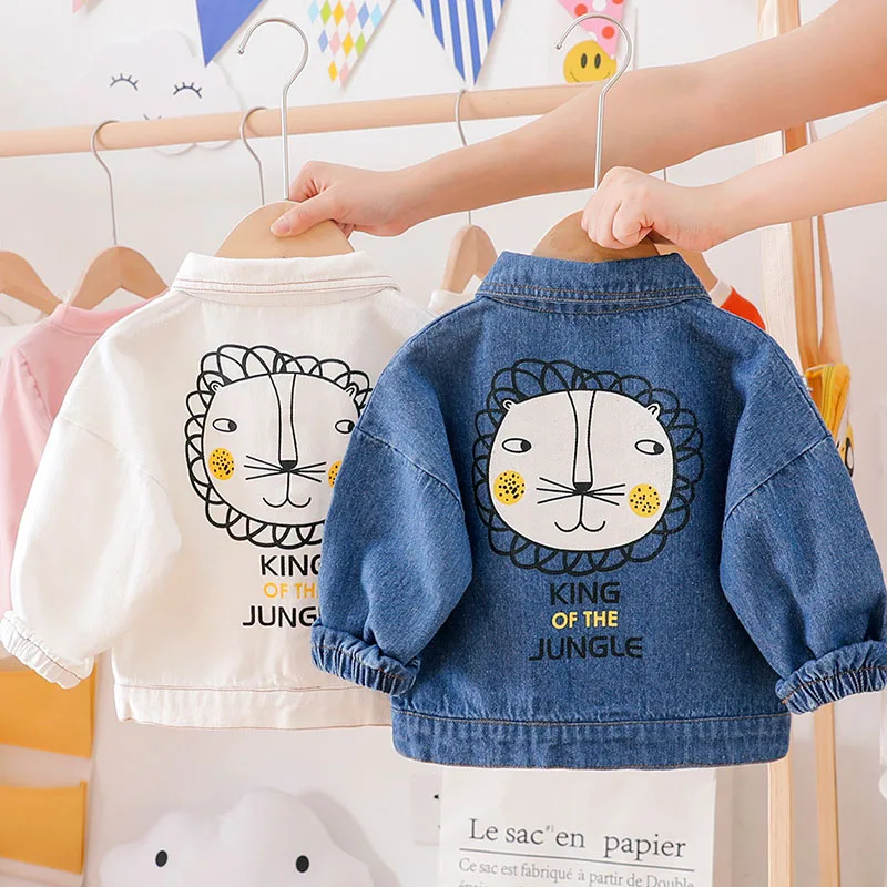 

Children's Autumn Cartoon Lion Denim Jacket Boys and Girls Children's Fashion Personality Single-breasted Jacket