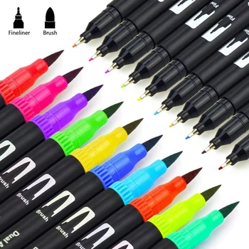 

60pcs Double-end Marker Pen Painting Water-based Marker Pen Set Student Drawing Color Marker Pen Kit
