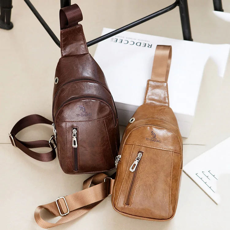 

New Style Pu Men Chest Bag Casual Fashion Shoulder Bag Shoulder Bag Retro Chest Pack