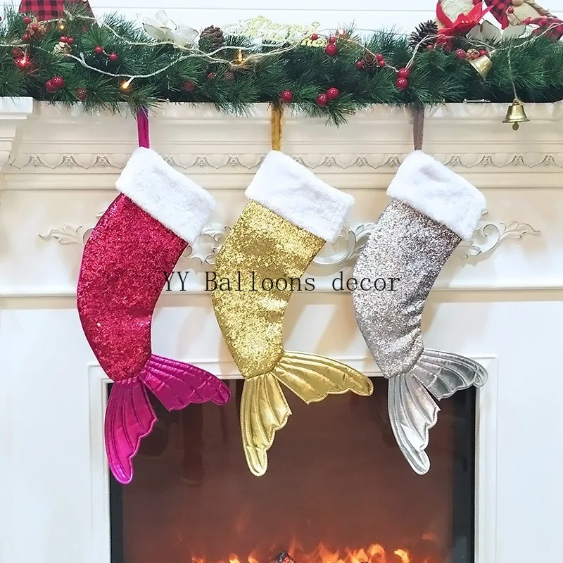 

Christmas Tree Pendant Christmas Socks Gift Bag Sparkling Mermaid Tail Christmas Socks Christmas Decorations Christmas Supplies