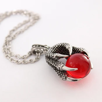 Red Dragon Claws Bead Gothic Pendant Necklace