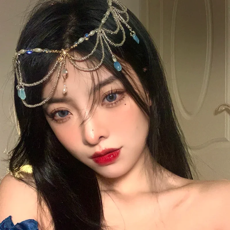 Crystle-cadena para la frente mujer, colgante de cristal, Tiara, accesorios para el cabello, collar - Accesorios para la