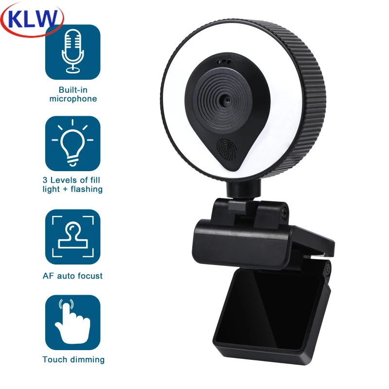 

KLW W20 заполнить светильник Камера HD встроенный микрофон с автофокусом USB компьютера заполнить светильник сети Красота прямую трансляцию в сети Интернет Камера