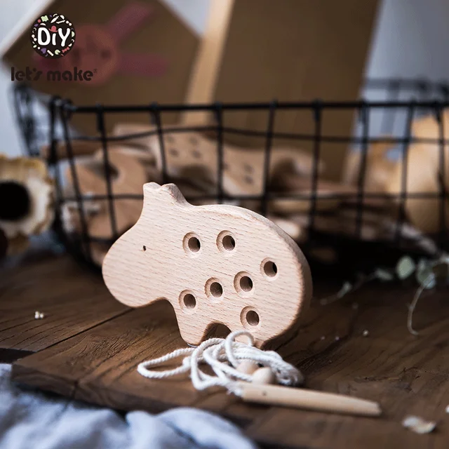 Wooden Kindergarten Mouse Threading Board Lacing Beech Wooden Sewing Toys Dinosaur Button Beaded Blocks For Boys Girls Products 5