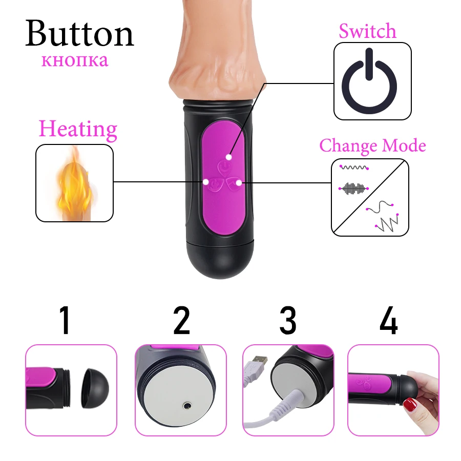 FLXUR 10 Mode Realistic Dildo Vibrator Sex Toy for Women Flexible Soft Heating Vagina Female