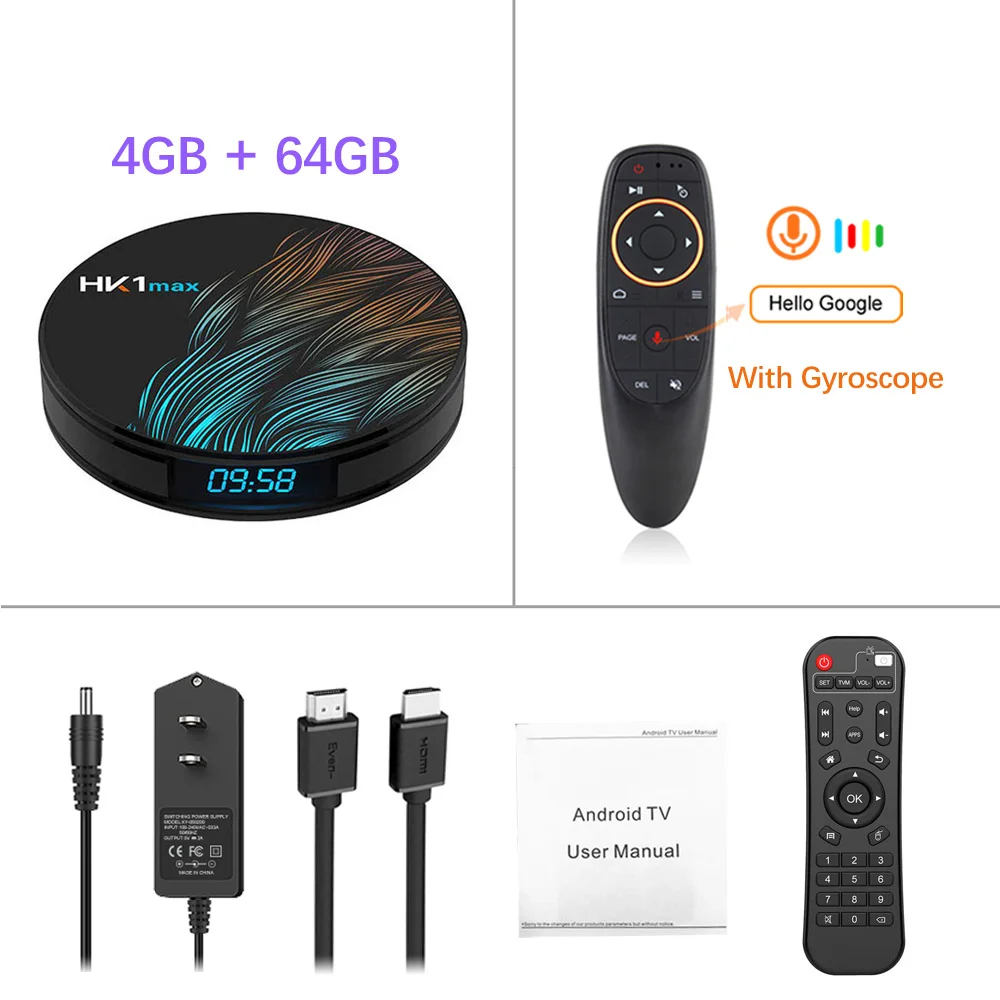 4G 64G G10 Wireless Smart Android 9,0 tv BOX 4 Гб ram 64 Гб HK1 MAX Rockchip RK3328 USB3.0 1080P H.265 4K 60fps Dual Wifi Google Голосовое управление HK1MAX - Цвет: 4G 64G G10 Wireless