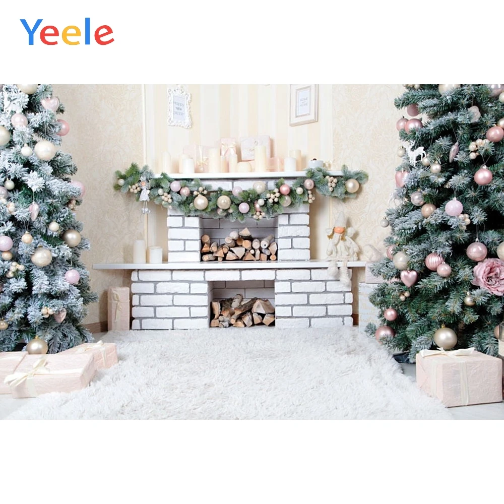 Рождественский фон Yeele с изображением зимней елки камина домашний подарок мяч
