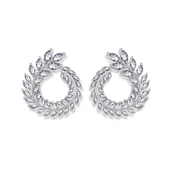 

T999 925 Sterling Silver Leaf 5A NSCD Stone Fashion Ear Nails Korean Earrings For Women Stud Earrings Jewelry