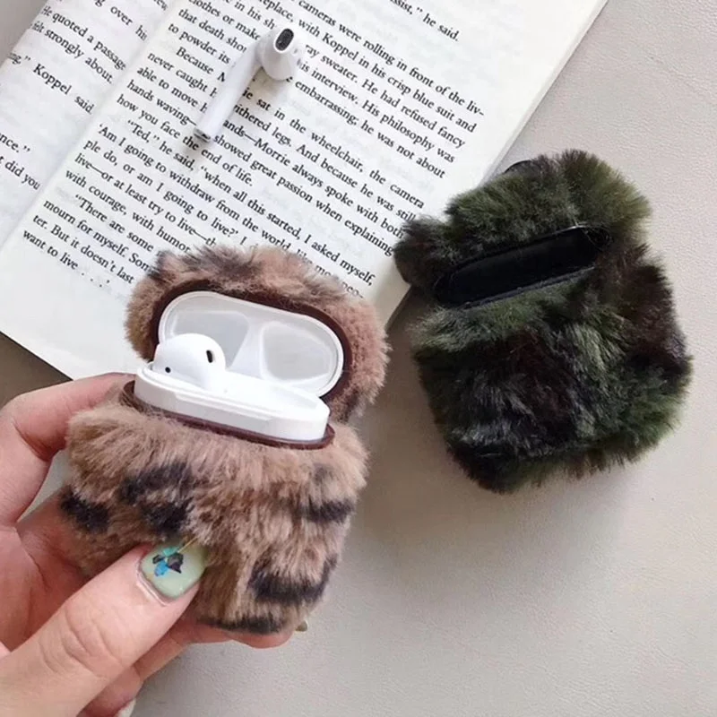 Модный меховой чехол для Airpods с зимним леопардовым принтом, Пушистый Плюшевый дизайн для Airpod 1 2, чехол для наушников для девочек