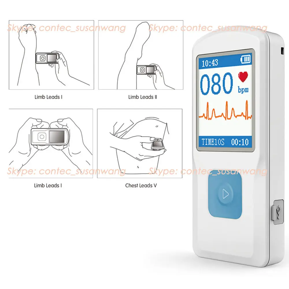 CONTEC Handheld Portable ECG EKG Monitor PM10 Heart Rate Beat LCD Bluetooth Quick Measurement Medical Device
