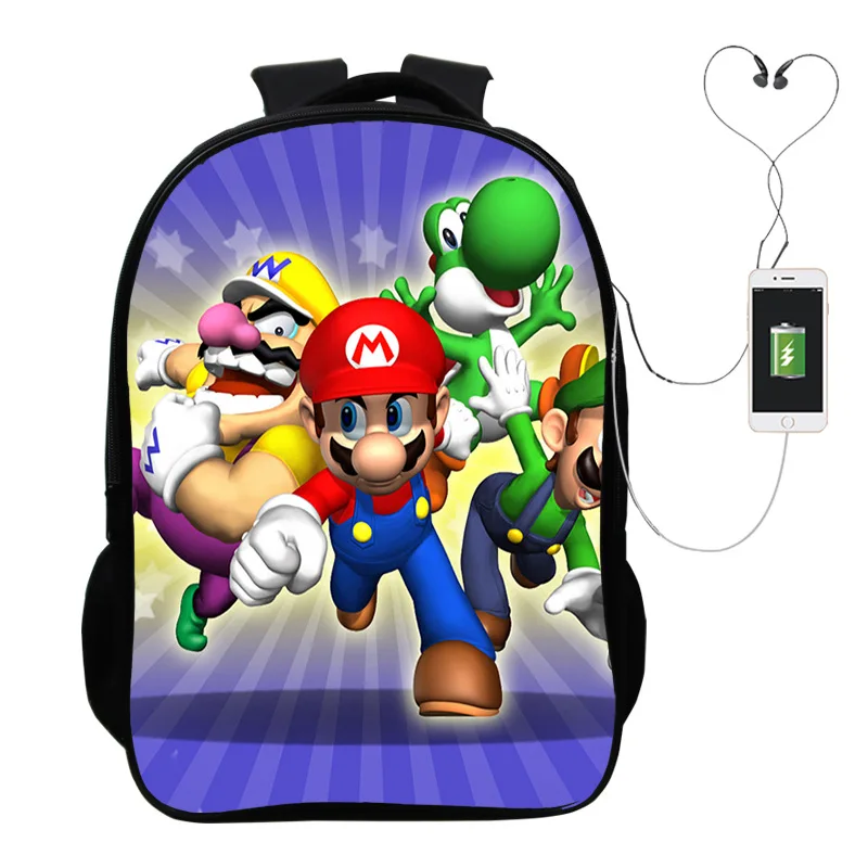 photo colour Популярная игра “Марио” Многофункциональный USB зарядный рюкзак для детей, для мальчиков, детей, подростков, мужские Школьные сумки дорожные сумки для ноутбуков - Цвет: photo colour