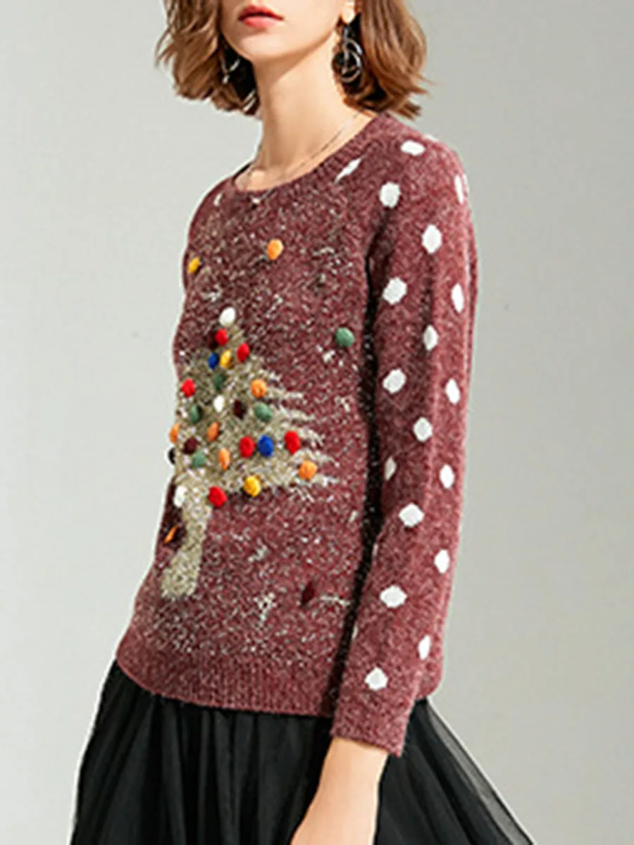 New Year Christmas Sweater Women Winter Warm Jumper Loose Sweaters Knitted Pullover Top Pull Hiver Femme Solid O-Neck |