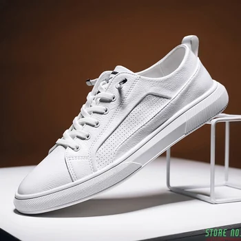 

Leather Shoes Men Sneakers Fashion Breathable Casual Men Shoes Trend Wild Casual Tide Flats Simple White Sneakers