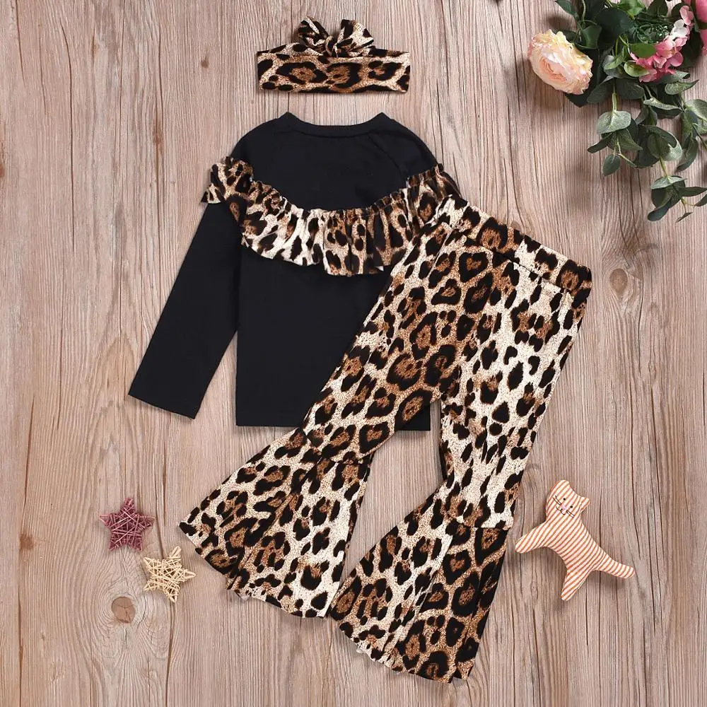 Kid Baby Girl Clothes Cotton Leopard Top Long Pants Outfits Set