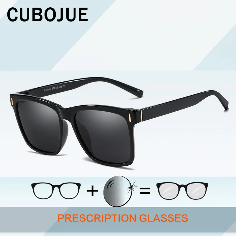 

Cubojue TR90 Prescription Sunglasses Men Oversized Square Mirrored Polarized 1.50 1.67 Index Driving Glasses Man Anti Reflect UV