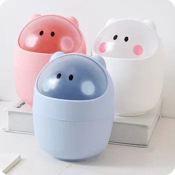 

Mini Cartoon Plastic Storage Boxes Desktop Garbage Basket Miniature Waste Bin Office Desk Pen Holder Home Sundries Trash Can