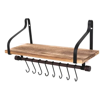 

Floating Wall Shelf Mounted Rustic Wood for Bathroom Kitchen Decoration Eco-Friendly Storage Removable Hooks