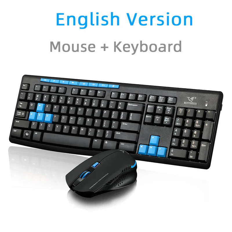 English Мышь Клавиатура комбо компьютерная игровая клавиатура USB 2,4 ГГц Беспроводная Полная n-клавишная игровая клавиатура для ПК настольного ноутбука русская наклейка - Цвет: English