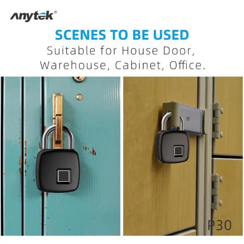 Anytek P30 отпечатков пальцев замок Противоугонный интеллектуальный замок без ключа для багажа чемодан рюкзак электронный замок IP54 Водонепроницаемый