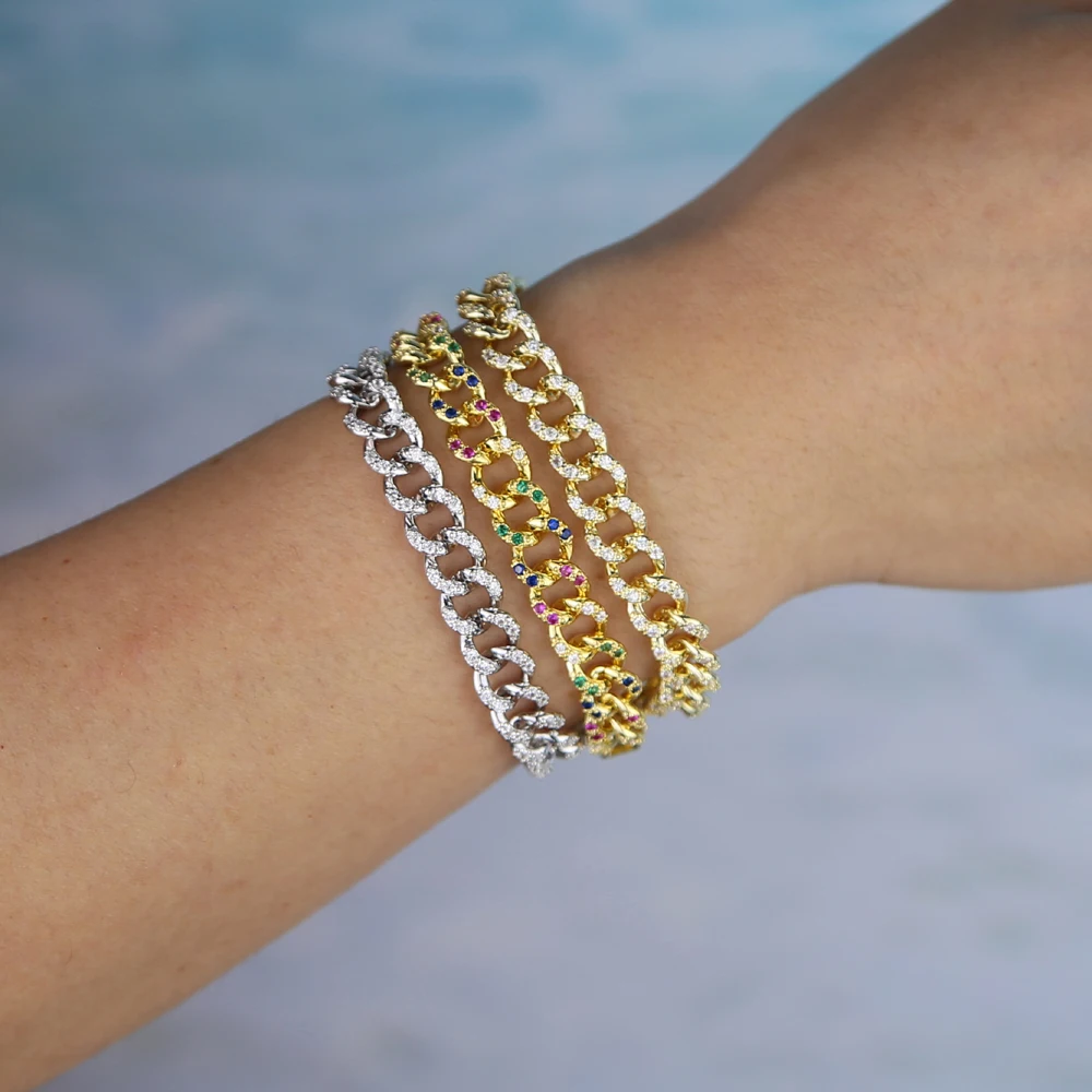 Женский браслет цепочка в стиле хип хоп micro pave Rainbow cz ювелирное изделие 17 см
