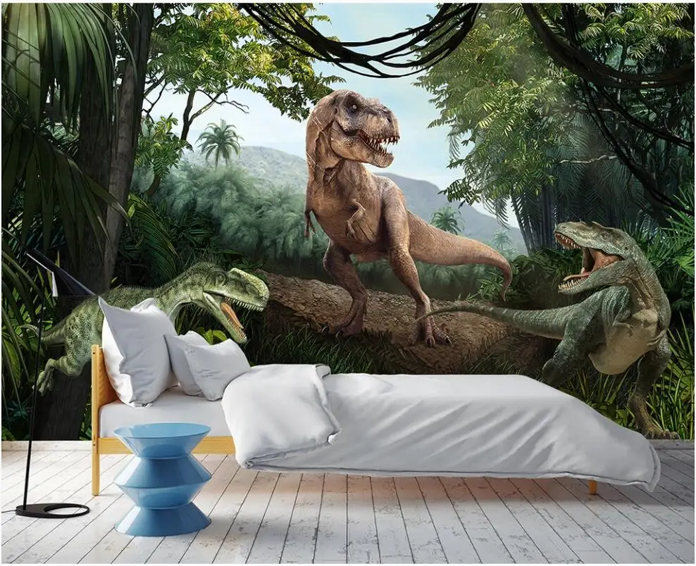 

Custom mural on the wall 3d photo wallpaper Jurassic dinosaurs in the primeval forest decor living room wallpaper for walls 3 d