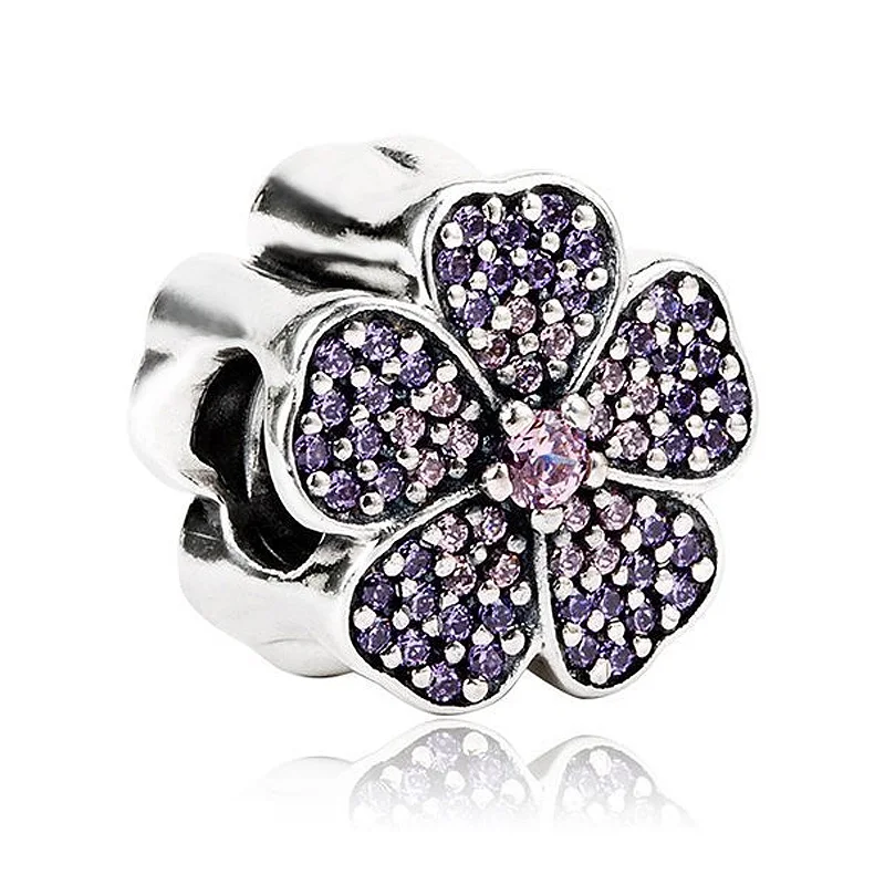 1 Розовый сверкающий Примула Forget-me-not Орхидея Магнолия цветение Шарм Fit Pandora браслет бусины из стерлингового серебра 925 Шарм ювелирные изделия - Цвет: 1