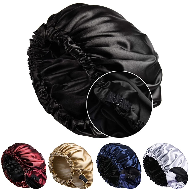 

WEOOAR Adjustable Double Sided Women Satin Hat Hair Night Cap for Sleeping Beanie Silk Surgical Bonnet for Women Men Girls MZ227