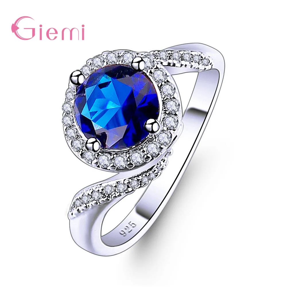 Blue Простое модное 925 пробы Серебряное кольцо с кубическим цирконием, свадебный подарок, ювелирные украшения для женщин - Цвет основного камня: Blue
