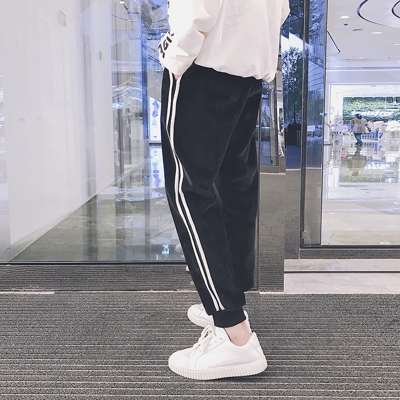 Liketkit, зимние спортивные штаны, мужские,, в полоску, золотые, бархатные, свободные, толстые, теплые, шаровары, мужские, повседневные, уличная одежда, штаны для бега