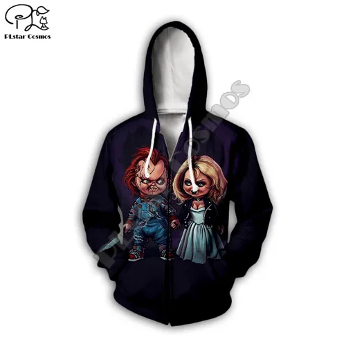 zip hoodie Для мужчин Хэллоуин ребенок играть Невеста Кукла Чаки 3d печати толстовки унисекс толстовки Повседневный пуловер на молнии спортивный костюм - Цвет: zip hoodie
