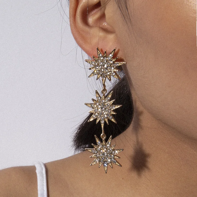 

Stud Earrings for Women Geometric Creative Fringed Letters Jewelry Long Micro-Inlaid Rhinestone Letters Mans Star Earrings