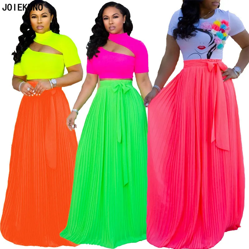JOIEKUNO однотонная Высокая уличная модная длинная юбка женские юбки mujer moda Сексуальная Modis кнопка женские вечерние плиссированные юбки CY8137