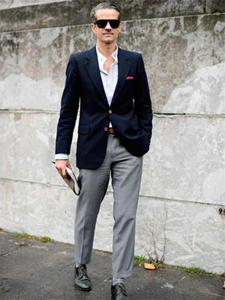 Мужской костюм Smolking Noivo Terno Slim Fit Easculino вечерние костюмы для мужчин темно-синий однобортный с серыми брюками