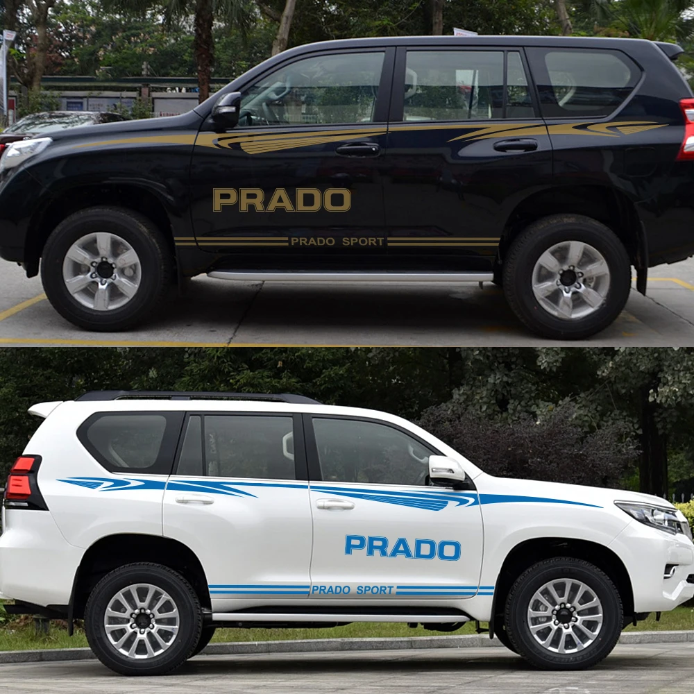 Боковые светоотражающие наклейки на дверь автомобиля для Toyota Prado, виниловые автомобильные боковые полосы, наклейки на юбку, наклейки на тело, графические аксессуары