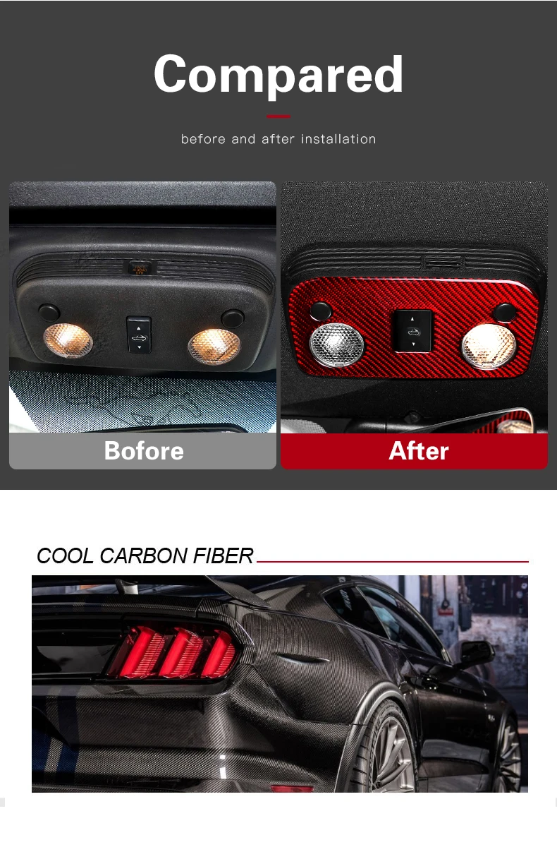 Автомобильный Стайлинг интерьера литья подвесной фонарь для чтения лампа рамка накладка крышка из углеродного волокна световая панель декор для Ford Mustang 2009-2013