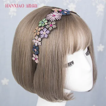 

2020Ladies Headband Temperament All-match Flowers Headband Non-slip Border Color Rhinestone Crystal Adult Hairpin Hair Accessory