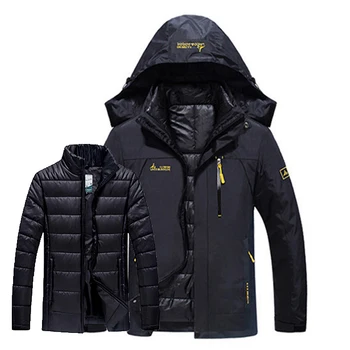 

Men Winter Waterproof Hood Fish Thermal Warm Plus Size Trekking Hiking Camp Ski Climb 3in1 Detachable Coat Outdoor Jackets