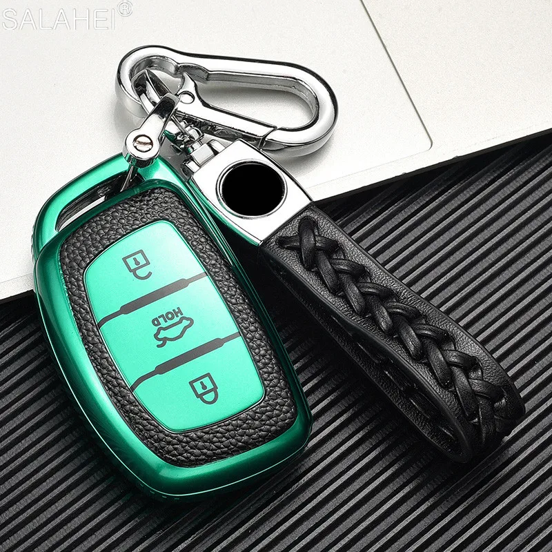 

Color Leather+TPU Car Key Case For Hyundai IX30 IX35 IX20 Tucson Elantra Verna Sonata Smart Remote Cover Protect Bag Accessories