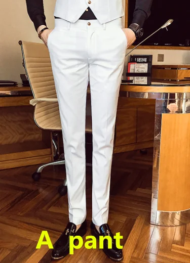 Модный мужской костюм куртка Азиатский Размер S M L XL XXL XXXL мужской деловой костюм куртки топы с длинными рукавами чистого цвета мужские Блейзер Пальто - Цвет: a  pant white