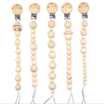 

2Pcs Wooden Beads Baby Pacifier Clip Anti-chain Infant Soother Pacifier Chain Toy Newborn Infant Nipple Holder Baby Product