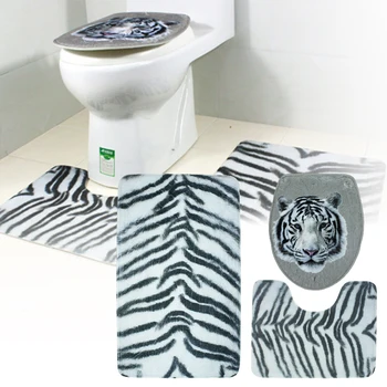 

3pcs/set Bathroom Rug Decoration Tiger Leopard Pattern Water Absorbent Flannel Non-Slip Toilet Mat Hotel Soft Covers Comfortable