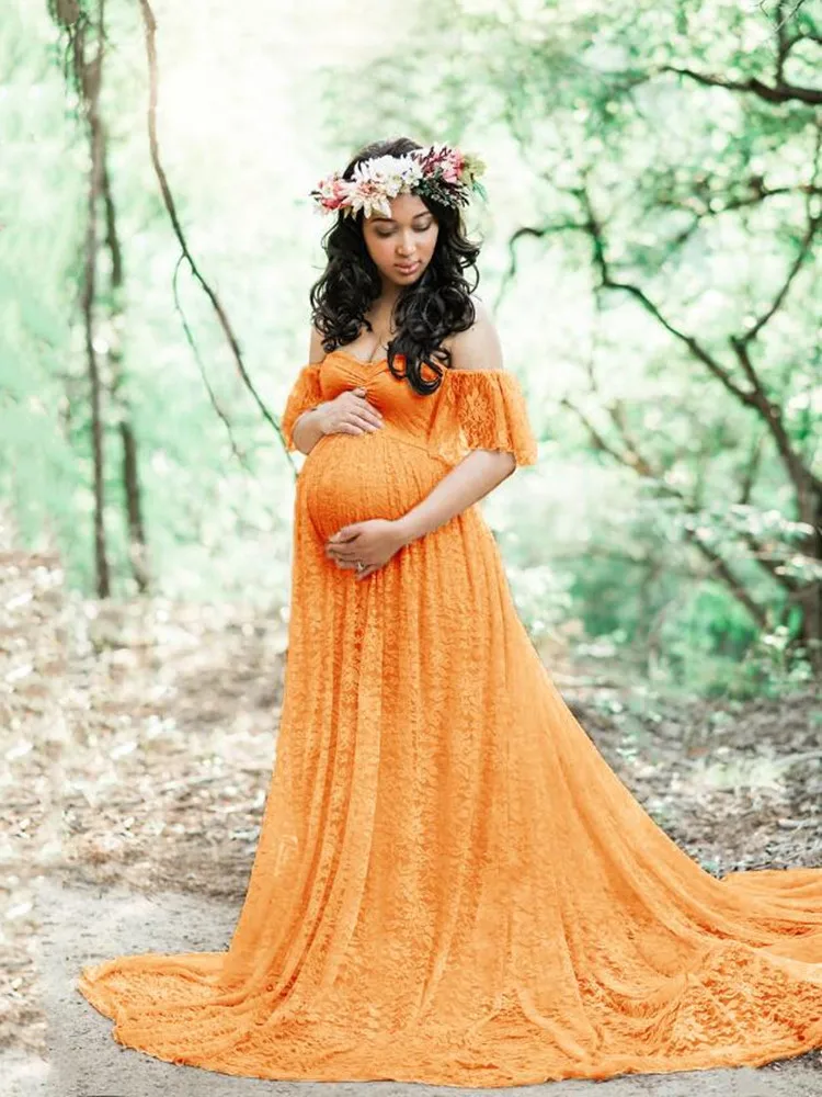Беременность Материнство Одежда большого размера с длинным шлейфом платье фотосессии реквизит платья для беременных сексуальное кружевное Макси-платье