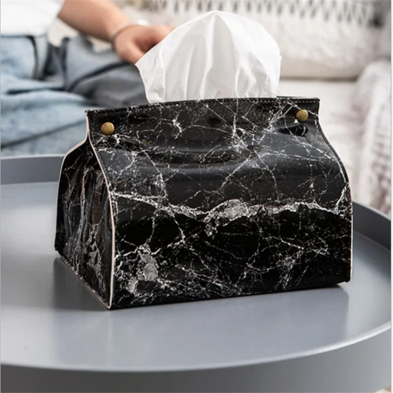 

Chic Tissue Case Box Container PU Leather Marble Pattern Home Car Towel Napkin Papers Dispenser Holder Box Case Table Decoration