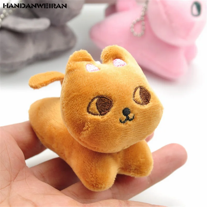 1Pcs Mini 8cm Cat Plush Toy PP Cotton Decorative Pendant key Ring doll ornaments Girl And 1