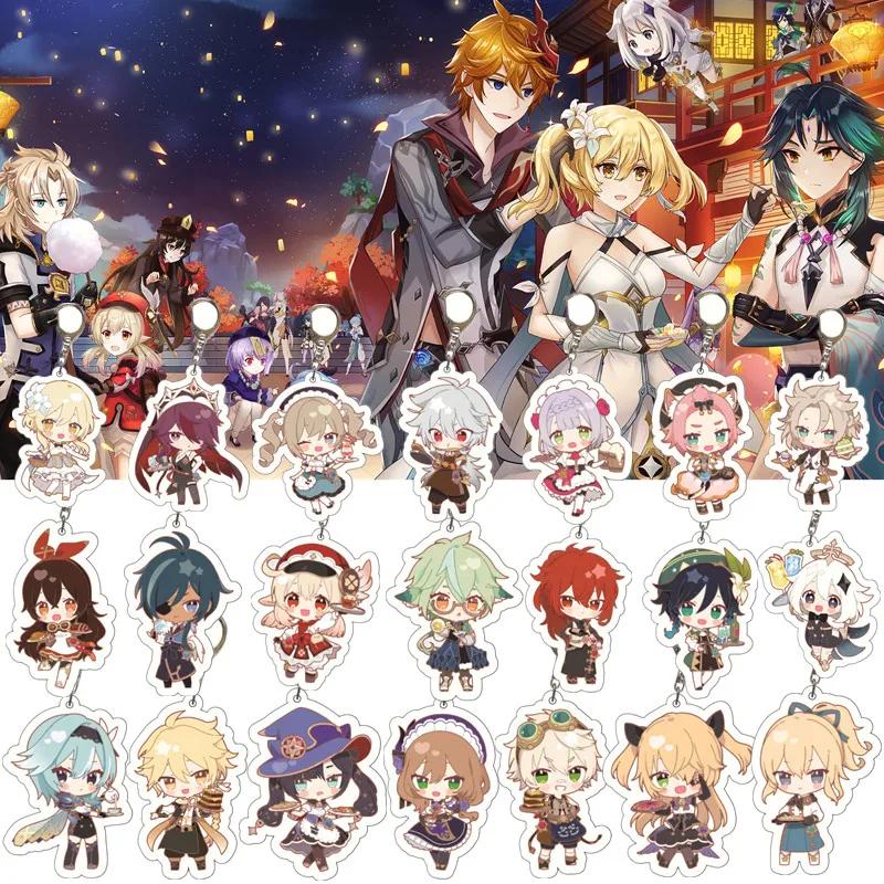 Game Genshin Impact Restaurant Waiter Cosplay Keychain Badge Accessories Key Chain Cartoon Pendant Christmas Gifts | Украшения и